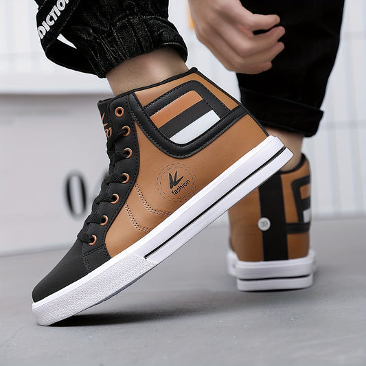 Men's High Top Skateboard Shoes Solid Classic Trendy Lace Up Non Slip Comfy For Outdoor Walking Hiking Jogging All Seasons