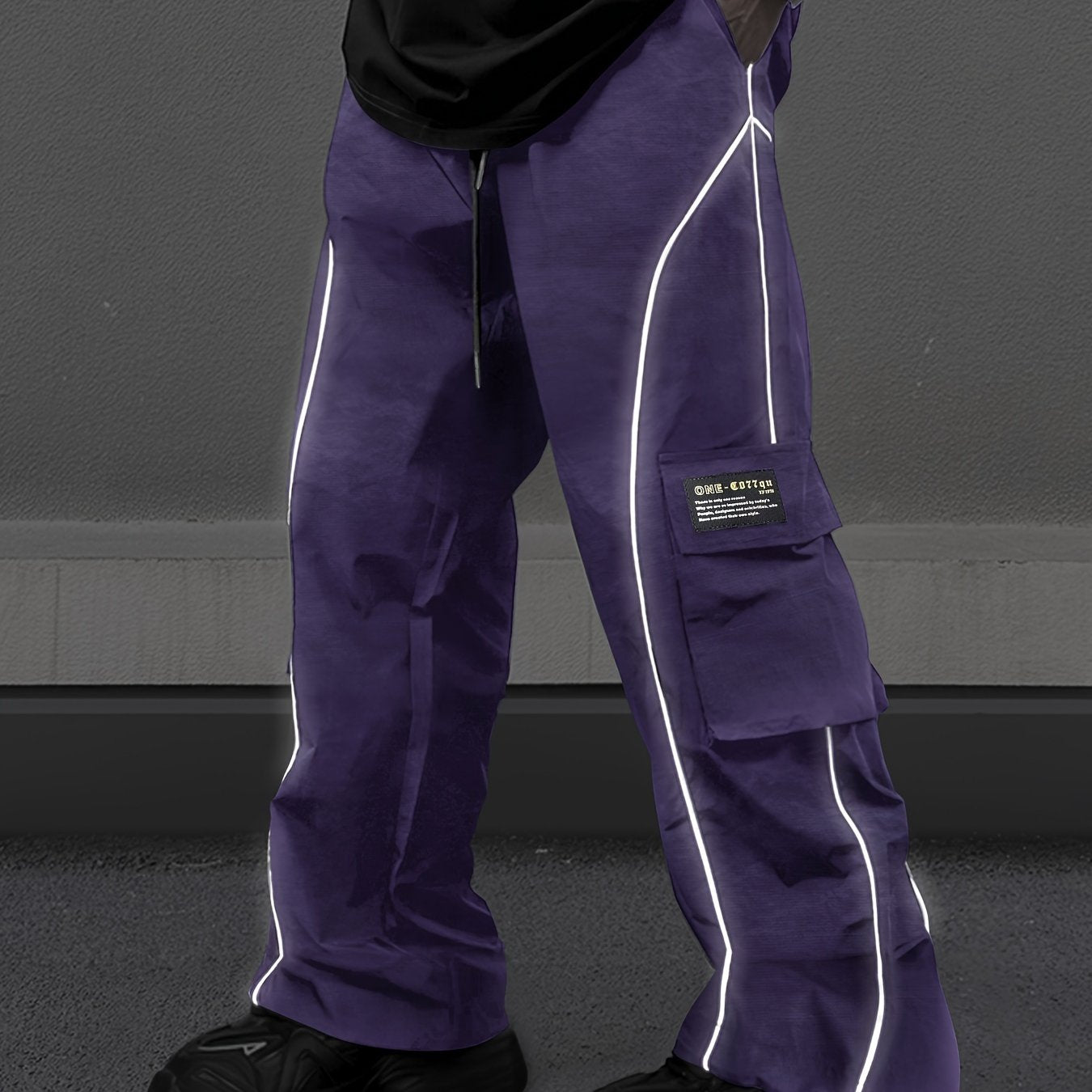 Men's Loose Striped Cargo Pants With Multi Pockets, Street Style Trousers For Outdoor Activities