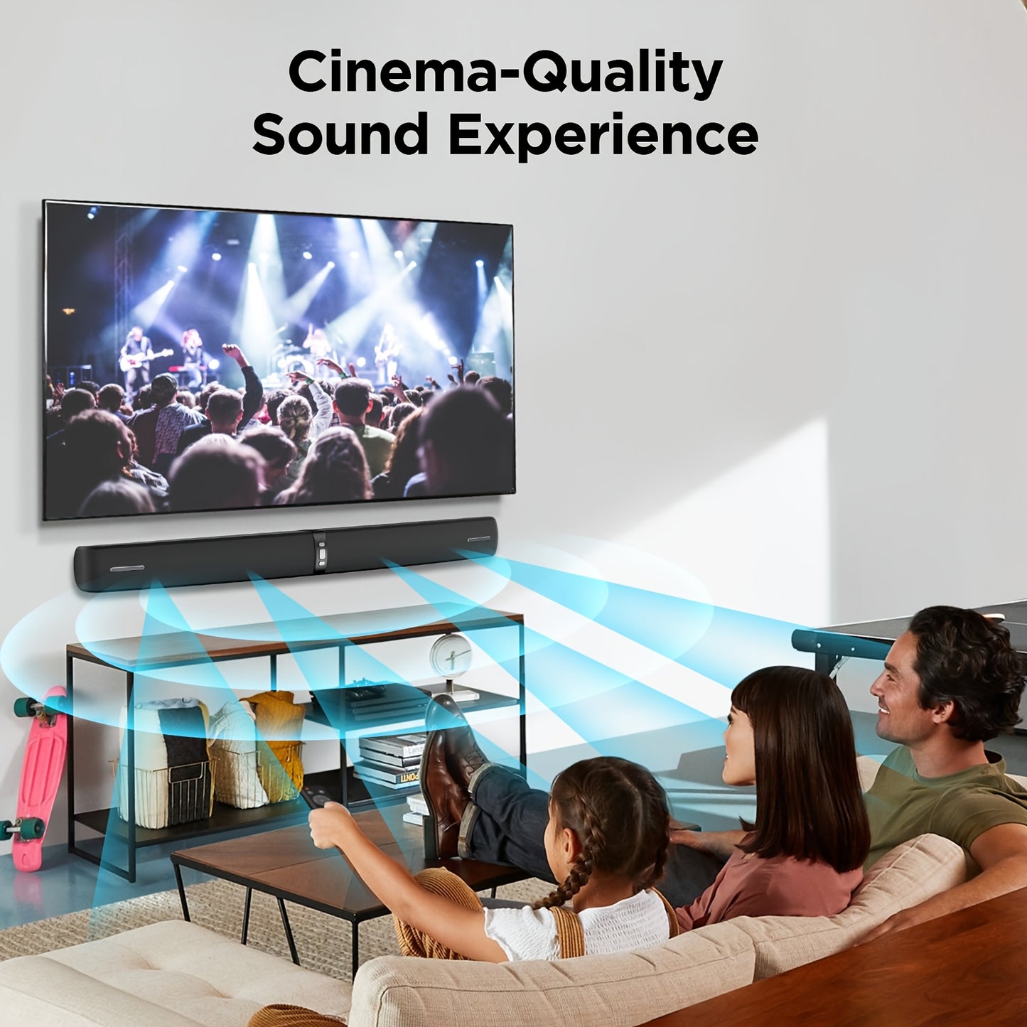 Sound Bar for Smart TV, 60W Soundbar with Wired & Wireless Connect, Auto Volume Boost, ARC/Optical/AUX Cables & Remote, 2in 1 Separable Soundbar