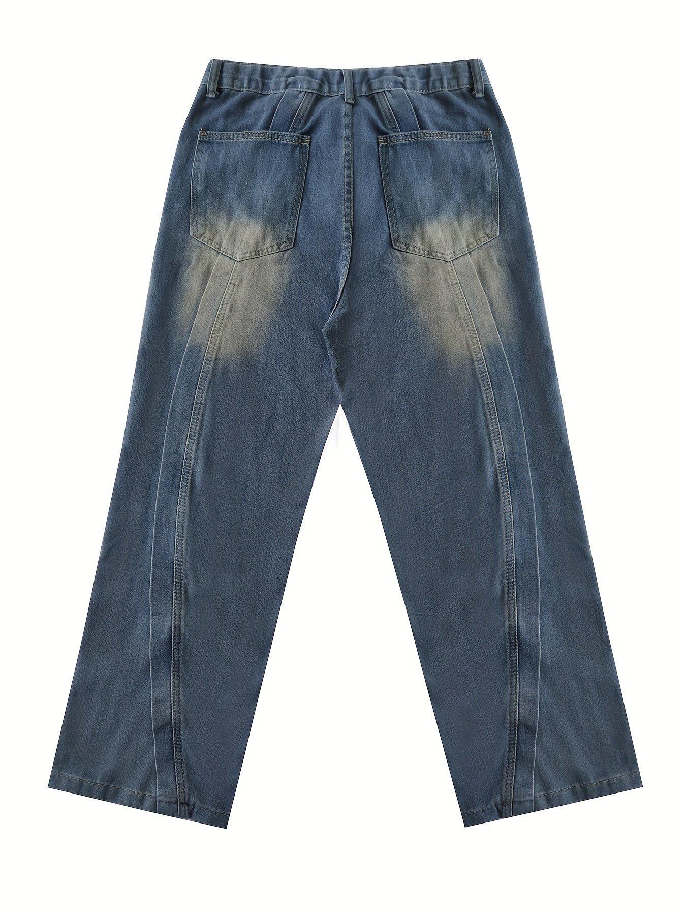 American Street Spliced Jeans Men's Loose High Street Wide Leg Sagging Straight Leg Pants