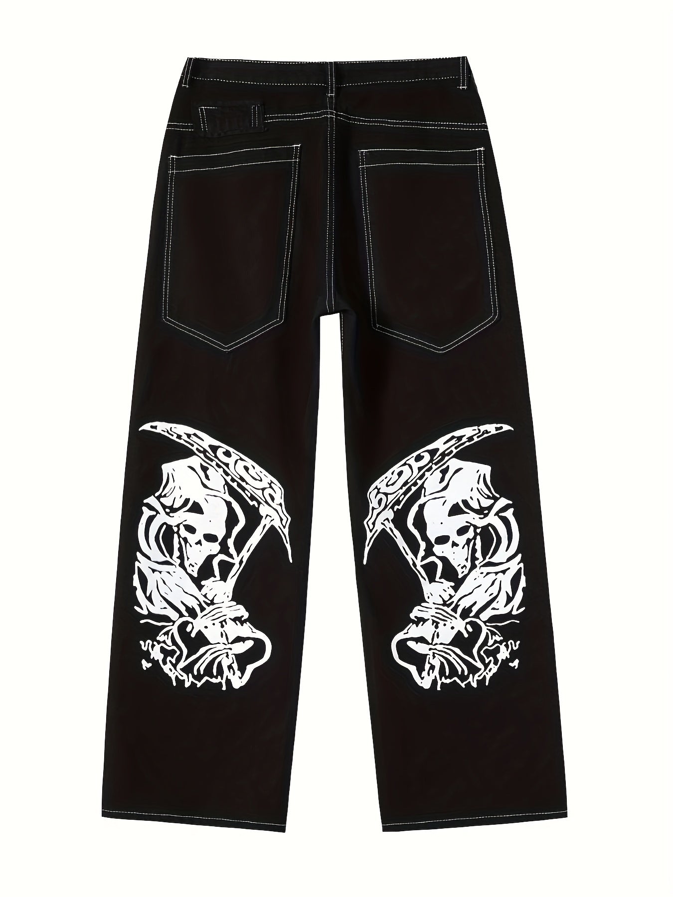 Y2K Gothic Skull & Sickle Print Denim Jeans for Men - Rayon Blend, Street Style, Machine Washable