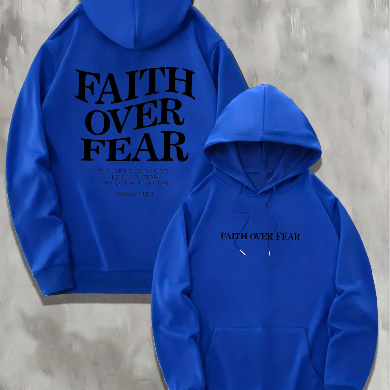 1pc KOURRTER Men'S Casual Polyester Hoodie with "Faith Over Fear" Print, Geometric Pattern, Slight Stretch Knit Fabric, Regular Fit, Hooded Collar, with Pocket - Fall/Winter Collection