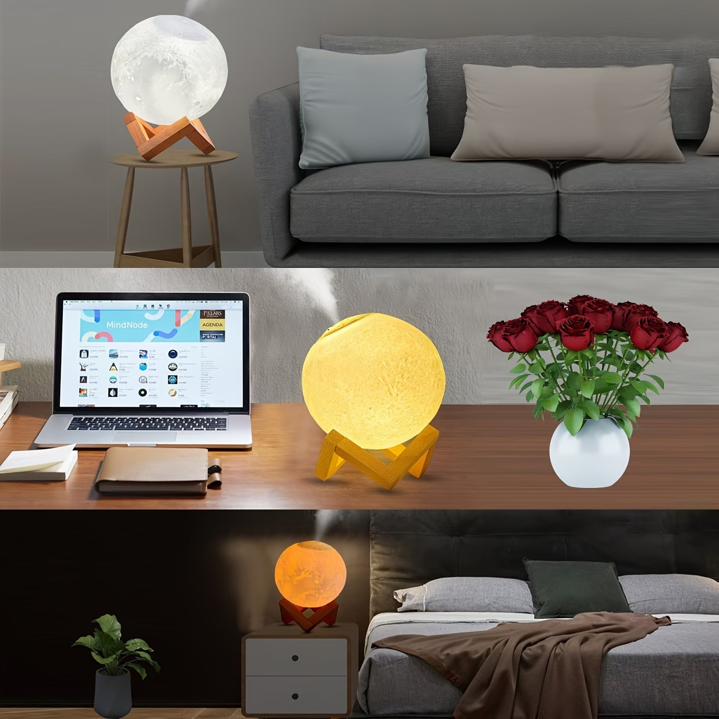 USB Moon Lamp with Aromatherapy & Humidifier - LED Night Light for Bedroom and Office Desk