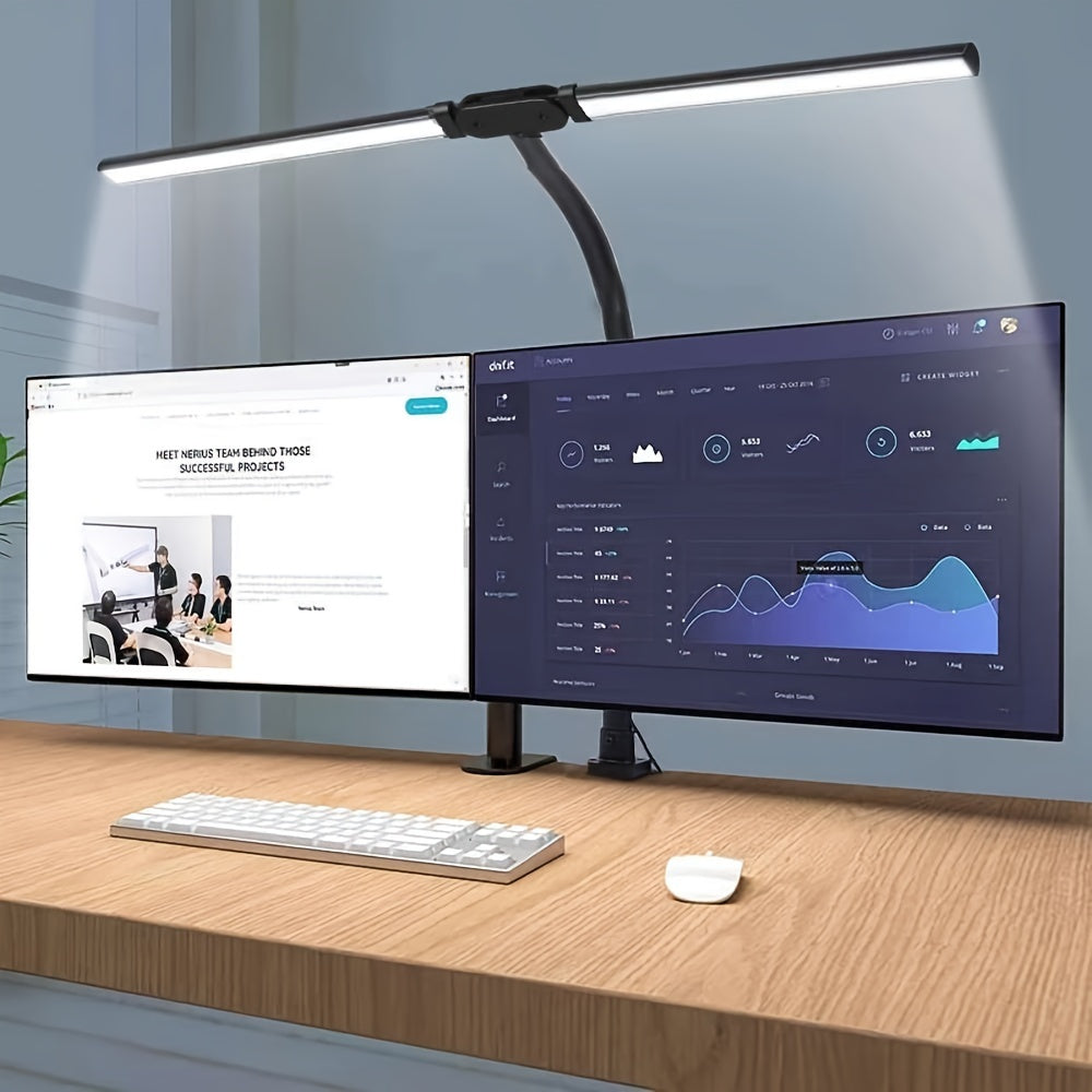 Double Head Clip-on LED Desk Lamp - 3 Modes, 10 Levels Of Brightness, Adjustable Angle, USB Adapter. Suitable For Reading, Studying, Piano, Monitors, Office.