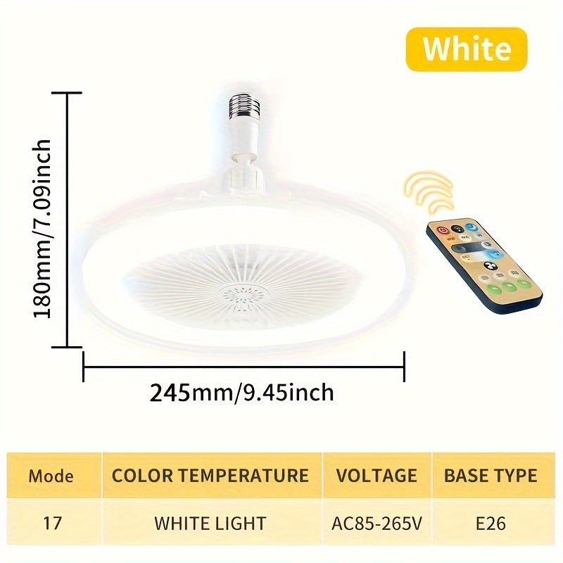 LED Fan Light, 360°Ceiling Fan, Remote Control Enclosed Low Profile Ceiling Fan With Light 3 Speed LED Dimming 3 Colors 17 Modes Invisible Bladeless Flush Mount Fan Light, Modern E26, Silent 30W LED Dimmable Fan Light - Easy