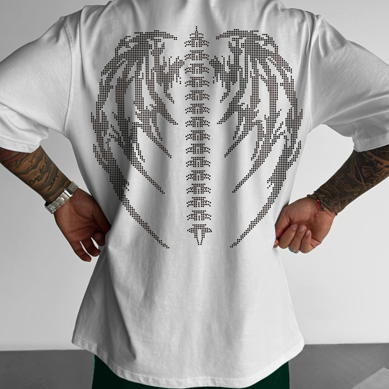 Big Wings Print, Men's Niche Crew Neck Tees, Casual Comfy T-shirts For Men, Clothing Tops For Summer