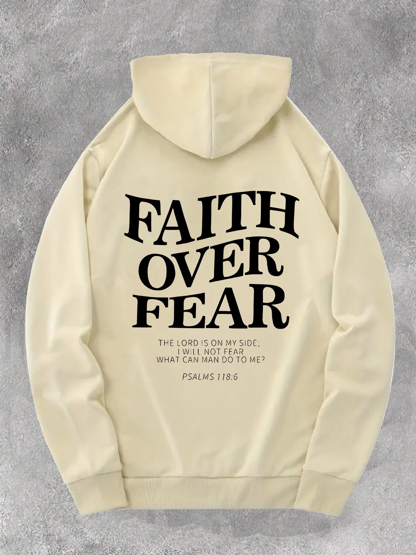 1pc KOURRTER Men'S Casual Polyester Hoodie with "Faith Over Fear" Print, Geometric Pattern, Slight Stretch Knit Fabric, Regular Fit, Hooded Collar, with Pocket - Fall/Winter Collection