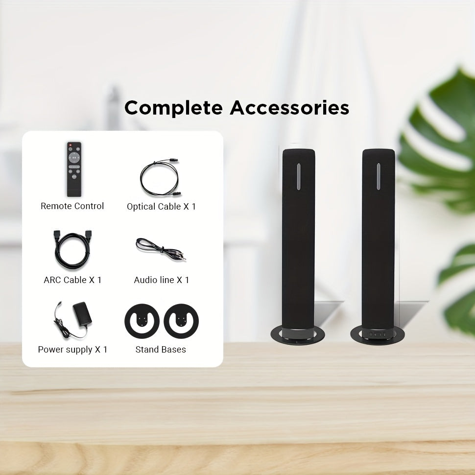 Sound Bar for Smart TV, 60W Soundbar with Wired & Wireless Connect, Auto Volume Boost, ARC/Optical/AUX Cables & Remote, 2in 1 Separable Soundbar