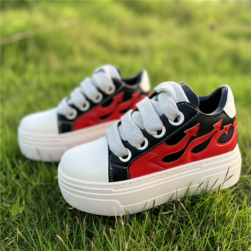 Unisex Couple Shoes Casual Fashion Low-top Thick Soled Flame Platform Shallow Sneakers