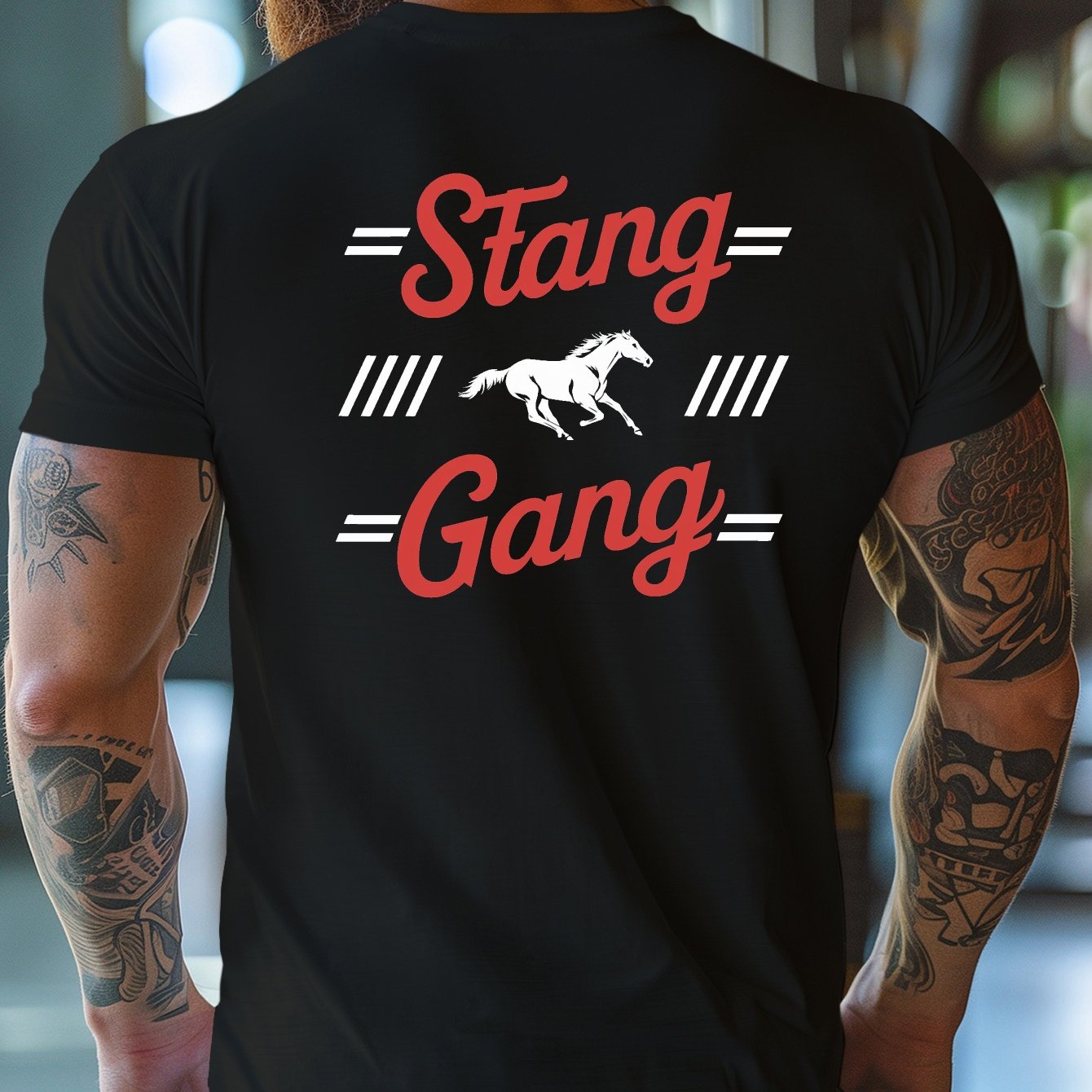 Stang Bar Gang Graphic Tee for Men - Casual Short Sleeve, Breathable Polyester, Summer Fashion T-Shirt