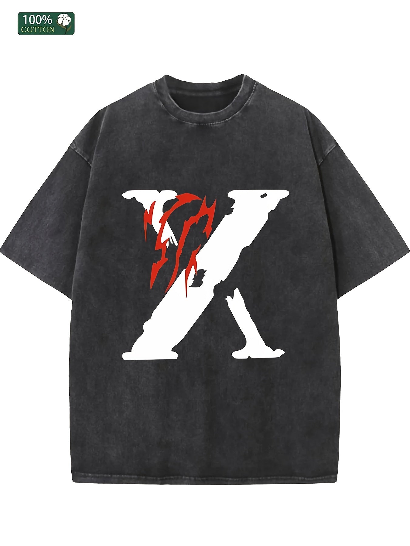 X washed cotton T-shirt, all cotton, casual sports style top T-shirt, trendy and fashionable street style, suitable for travel and sports wear