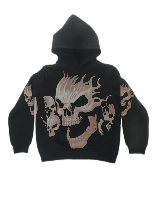 Skull Print Loose Hoodie, Casual Long Sleeve Kangaroo Pocket Sweatshirt, Women's Clothing