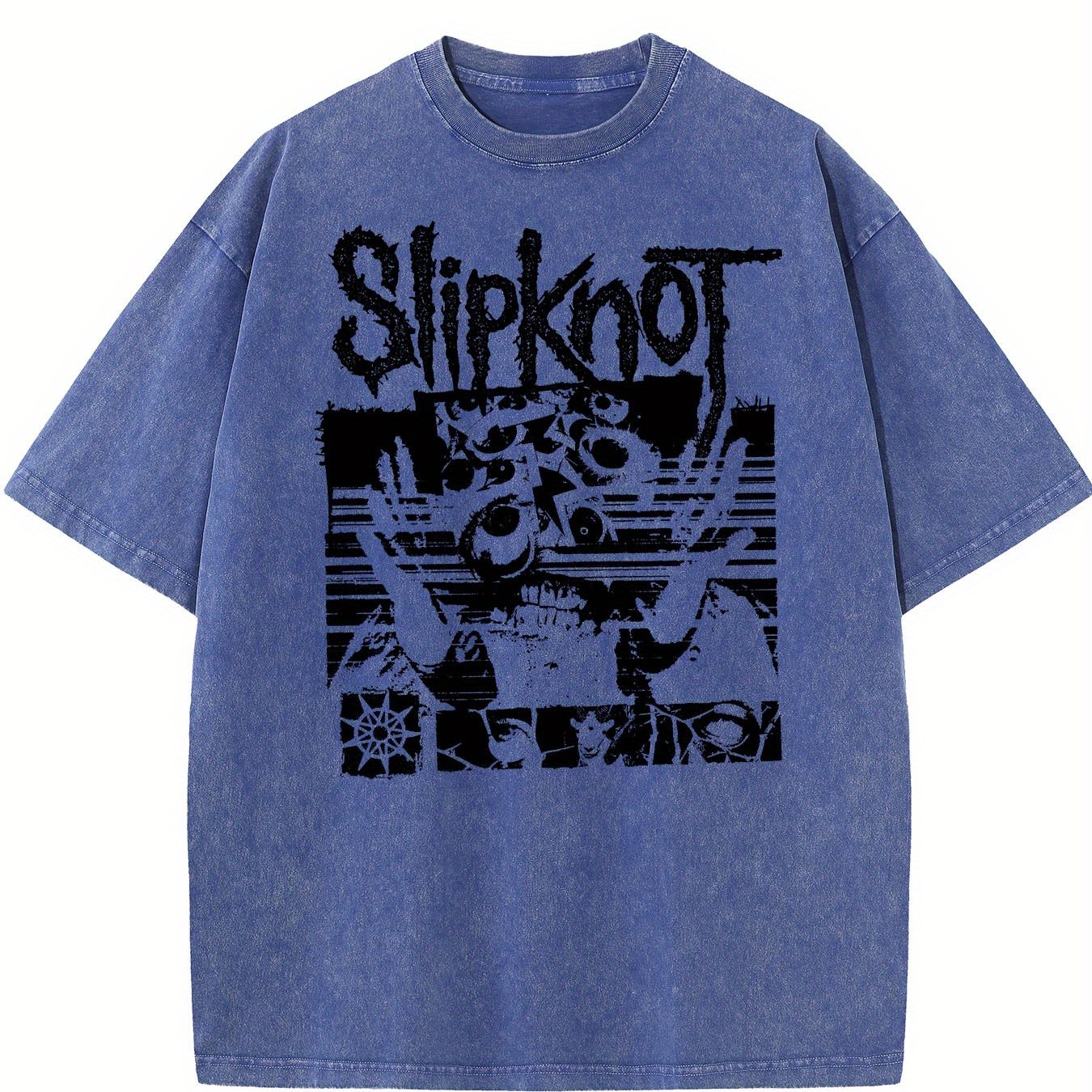 Washed T-Shirt Featuring Slipknot Logo With Distorted Graphics And Dark, Grunge-Inspired Elements Retro style, classic men's round neck T-shirt, pure cotton skin friendly, fashionable and versatile