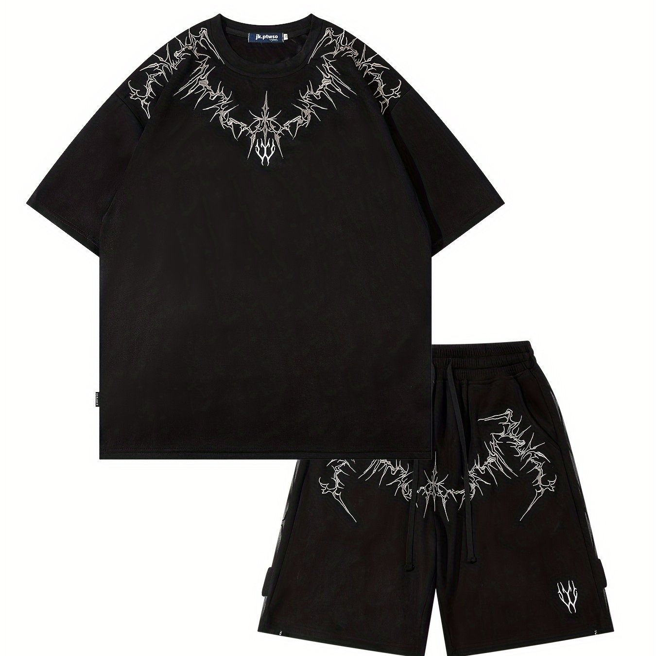 Men's Creative Pattern Print 2Pcs Outfits, Summer Short Sleeve T-shirt & Shorts Set For Males