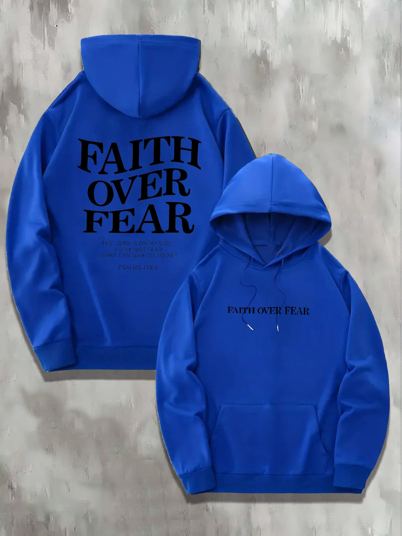 1pc KOURRTER Men'S Casual Polyester Hoodie with "Faith Over Fear" Print, Geometric Pattern, Slight Stretch Knit Fabric, Regular Fit, Hooded Collar, with Pocket - Fall/Winter Collection