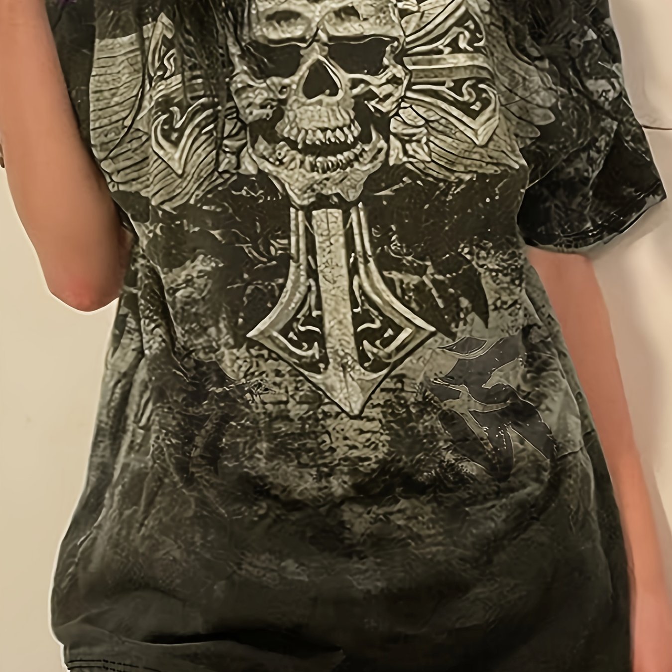 Skull Print Crew Neck T-shirt, Y2K Short Sleeve Top For Spring & Summer, Women's Clothing