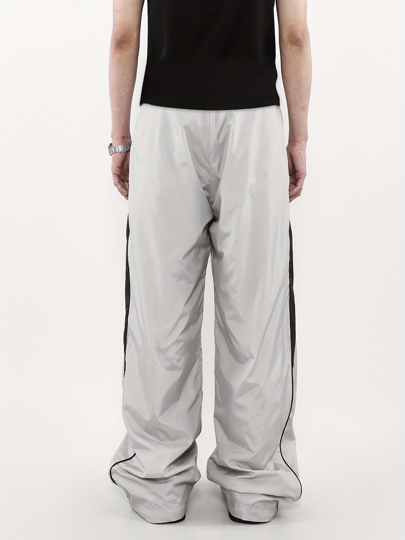 Men's Retro Color Blocking Loose Fit Pants With Drawstrings, Casual Stylish Trousers As Gift