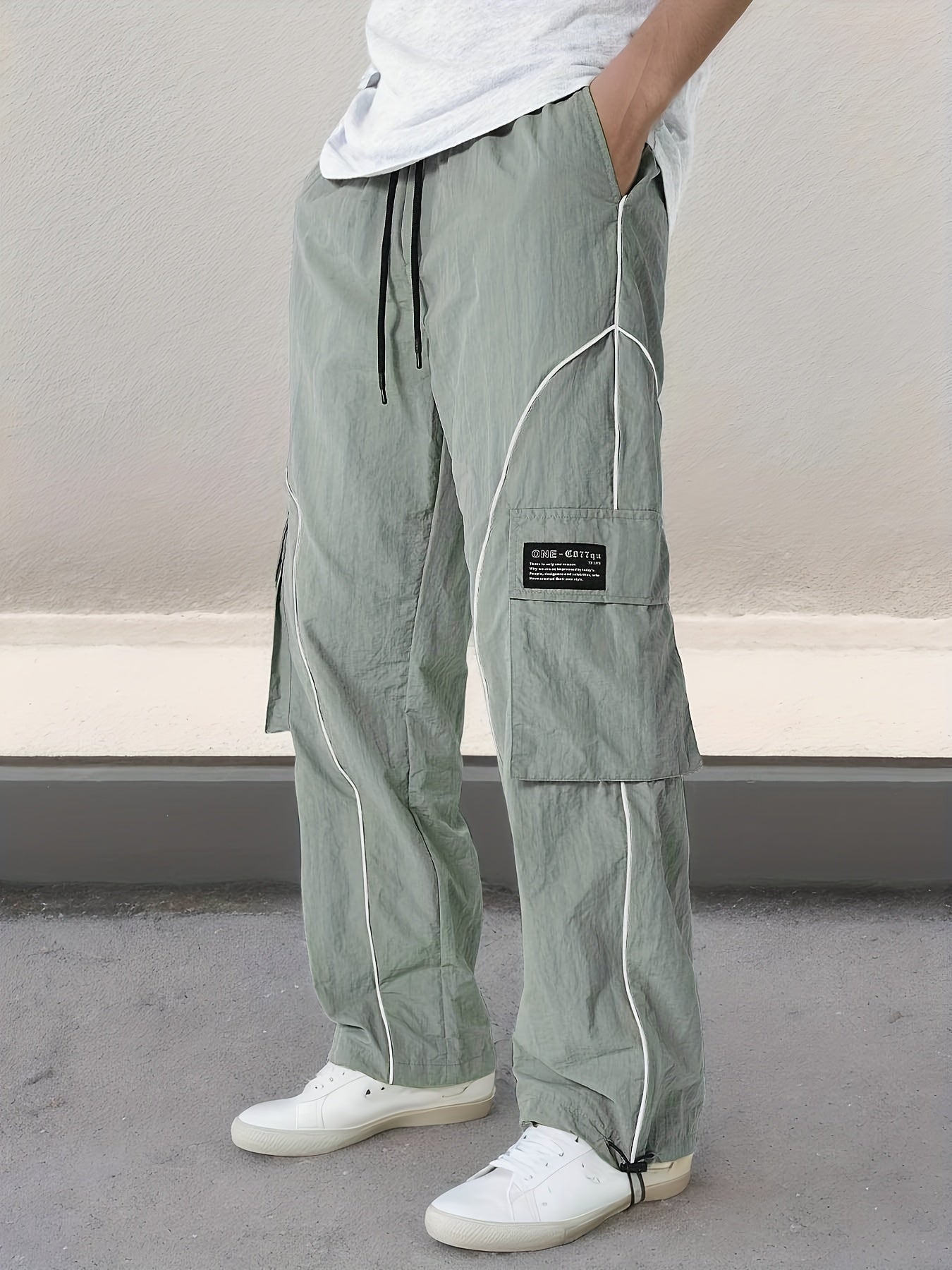 Men's Loose Striped Cargo Pants With Multi Pockets, Street Style Trousers For Outdoor Activities