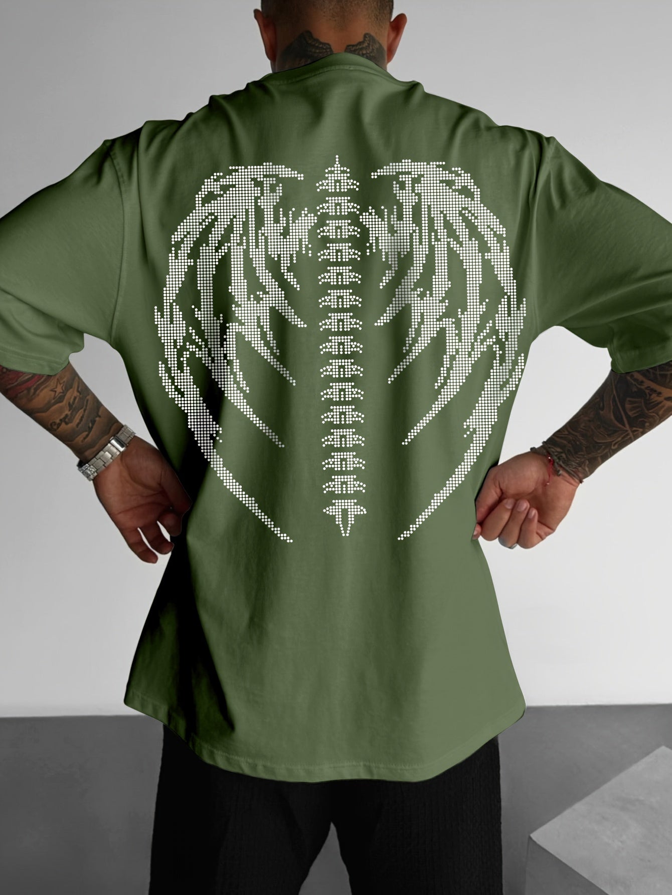 Big Wings Print, Men's Niche Crew Neck Tees, Casual Comfy T-shirts For Men, Clothing Tops For Summer