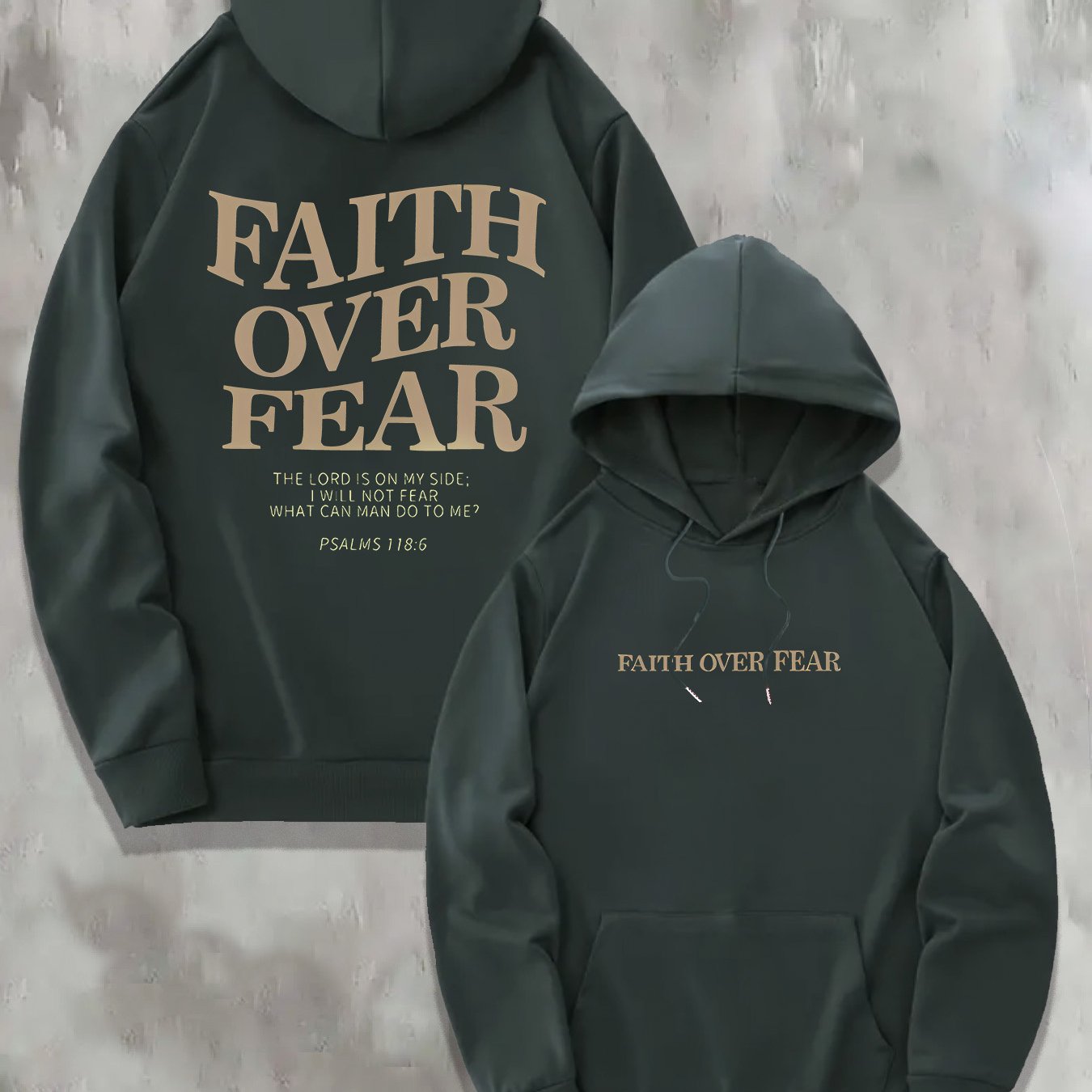 1pc KOURRTER Men'S Casual Polyester Hoodie with "Faith Over Fear" Print, Geometric Pattern, Slight Stretch Knit Fabric, Regular Fit, Hooded Collar, with Pocket - Fall/Winter Collection