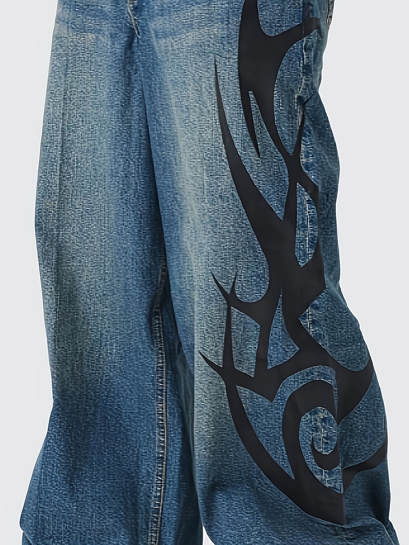 Men's Flame Print Loose-Fit Jeans - Street Style, Cotton Blend, Machine Washable