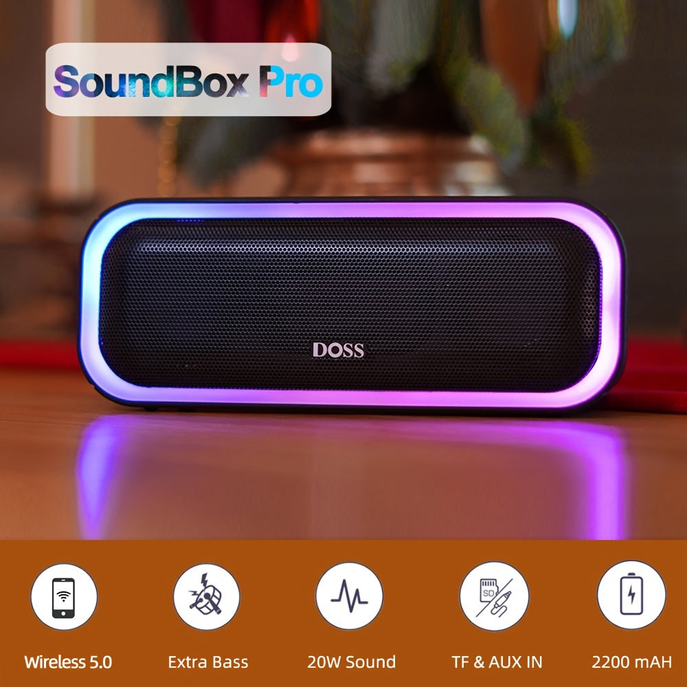 DOSS Wireless Speaker, SoundBox Pro, Wireless 5.0 with 20W Stereo Sound, Active Extra Bass, Ture Wireless Stereo Pairing, Beat-Driven Lights, 20 Hours Playtime, Portable Speaker for Indoor Outdoor