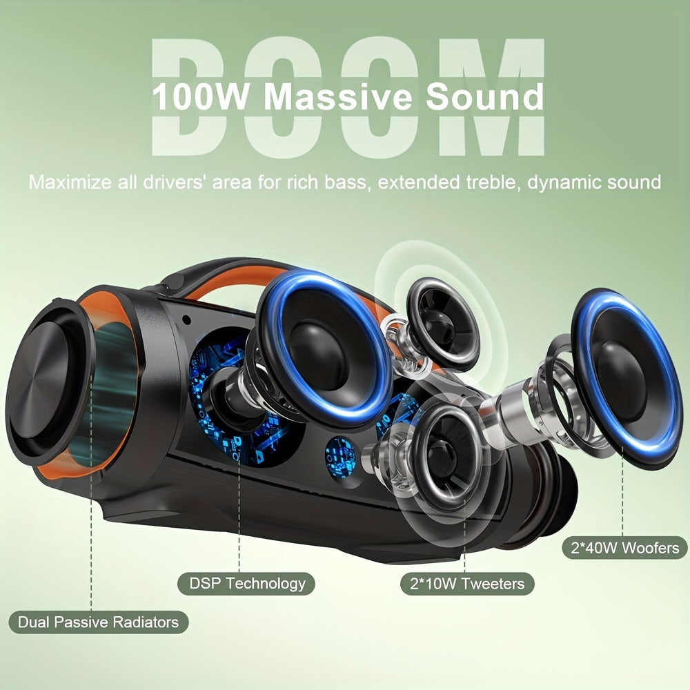 DOSS Extreme Boom+ Portable Speaker with Wireless 5. 3, 100W Stereo Sound, Rich Bass, 20H Playtime, Built-in Power Bank, Mixed Color Light, Outdoor Speaker for Camping, Pool, Beach, Yard