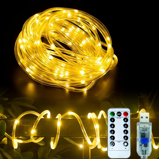1pc Waterproof USB LED String Lights with Remote, IP44, 8 Modes Timer, Indoor/Outdoor Decoration for Staircase, Fence, Wedding, Party, Christmas - No Battery Required