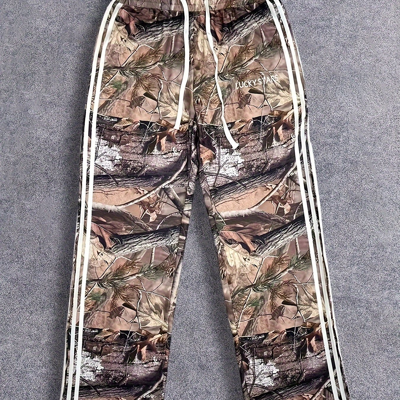 Camo Tree Print Unisex Side Stripe Straight French Terry Straight Leg Pants Sweatpants Jogger Trousers Oversized Baggy Wide Leg Track Sweat Pants For Men